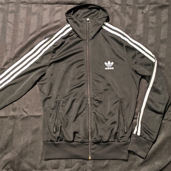 Adidas Vintage Trefoil Striped Black Zip Up Sweater - Sz M - Picture 3 of 9